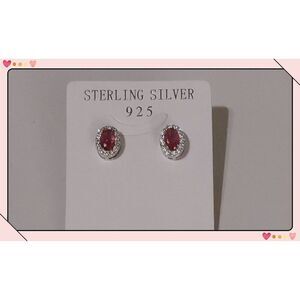 Gorgeous New 3 Ct. Lab Created Ruby & White Sapphire Oval Halo Earrings~925 SS